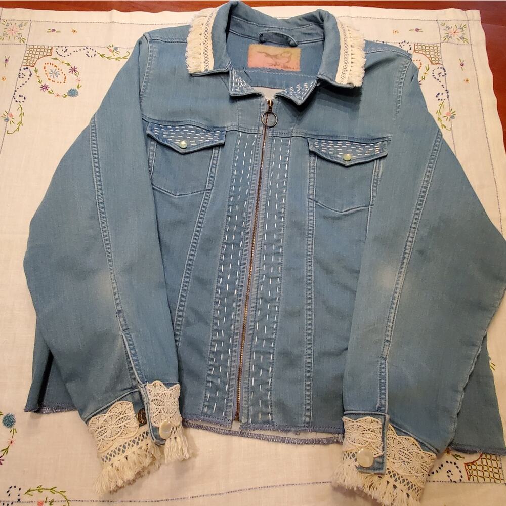 Upcycled Refashioned‎ Denim Jacket Sz L/XL - Picture 2 of 9
